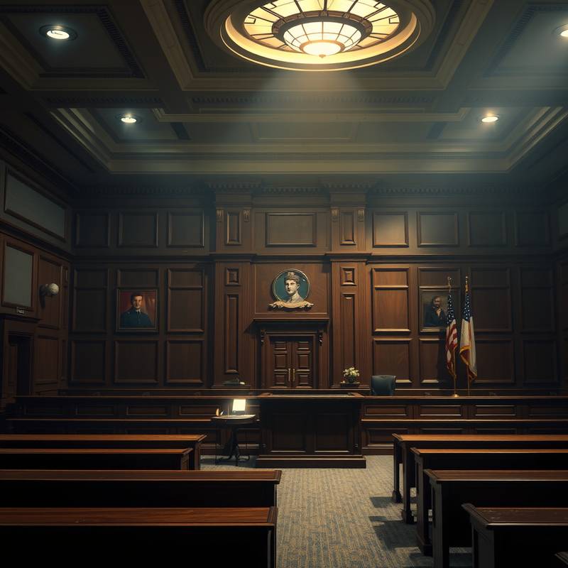 Courtroom interior, representing legal authority